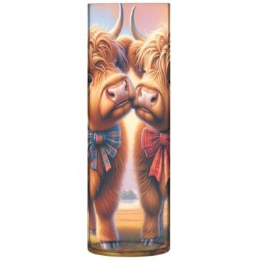 Imagem de Vaso de flores cilíndrico para mesa dos namorados Highland Cow Mate Vasos altos para flores decoração de mesa de centro personalizado, 30 cm x 9,9 cm
