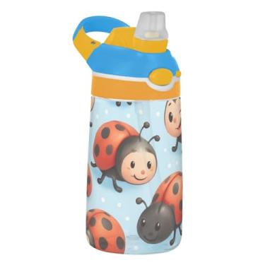 Imagem de Linda garrafa de água infantil azul claro com canudo 473 ml Tritan 473 ml Garrafa de água esportiva reutilizável portátil para crianças, à prova de vazamento, alça de transporte