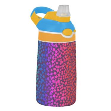 Imagem de Garrafa de água infantil colorida colorida Rainbow Color Stars para escola, 473 ml, 473 ml, garrafa de água esportiva Tritan com canudo, copos de viagem reutilizáveis para crianças, à prova de