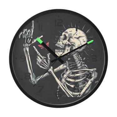 Imagem de SEHANY Relógio artístico de parede de caveira silencioso, sem tique-taque, relógio redondo operado por bateria, controle de som, luz noturna, relógios de parede para sala de estar, cozinha, quarto