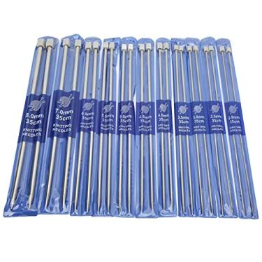 Imagem de Generic Agulhas de tricô de Aço Inoxidável Conjunto Leve 14in para Artesanato Diy 11 Pares Agulhas de tricô de Ponta única para Entusiastas de