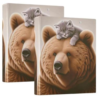 Imagem de Fichário de 3 anéis de gato urso fofo de 3 polegadas comporta 200 folhas fofas pastas de caderno de anel redondo fichário de escritório, 31,5 x 27 x 6 cm, 1 pacote