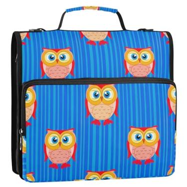 Imagem de Fichários fofos de corujas azuis de 3 cm com 3 anéis de zíper resistentes com alça bolsa escolar de ensino médio, vários bolsos, pasta grande para portfólio