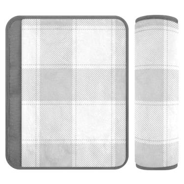 Imagem de Joitme Capa de alça branca cinza xadrez clássica, 16,5 x 16,5 cm, pacote com 2 capas de cinto de segurança confortável, capas de alça de assento de carro de bebê