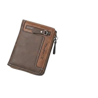 Imagem de Carteira masculina retrô curta, multifuncional, moderna, com zíper, couro PU, estilo casual, marrom escuro, presente ideal para homens