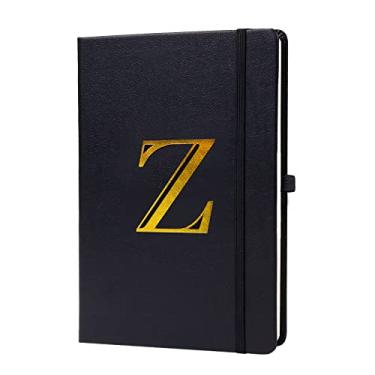 Imagem de Caderno de negócios para homens, caderno A5 com A-Z, caderno de papel de escrita dupla face com divisores, diário de viagem para adolescentes, diário de couro de 200 páginas para escrever, trabalho, reuniões (preto, Z)