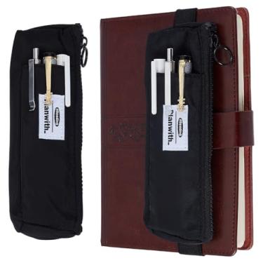 Imagem de GORGECRAFT Bolsa preta com zíper fina para caneta com faixa elástica ajustável, porta-lápis, organizador para cadernos, capa dura, agendas, agendas, livros, armazenamento de moedas
