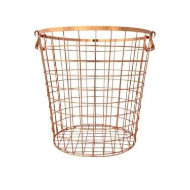 Imagem de Cesto Decorativo Grande Ouro Rosa Bronze Rústico, Ideal para Guardar Roupa Suja e Decorar Ambientes