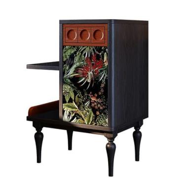 Imagem de Mesa de cabeceira de madeira maciça com gaveta de armazenamento, mesa de cabeceira moderna de meados do século, mesas de canto vintage, mesa de cabeceira com prateleira aberta para quarto, sala de