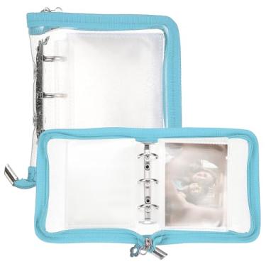 Imagem de PATIKIL Fichário A7 Photocard, 4 porta-cartões fotográficos transparentes estilo KPop, álbum coreano de cartões de fotos Kpop com 26 peças internas (52 compartimentos para cartões), azul claro