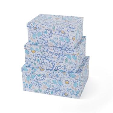 Imagem de Soul & Lane Caixas de armazenamento decorativas de papelão para decoração de casa, Sky Meadow, conjunto de 3: armazenamento de papelão floral com tampas, caixas de memória para lembranças e fotos