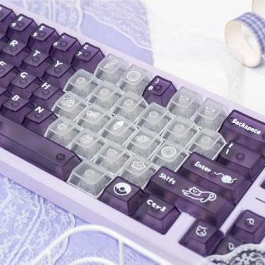 Imagem de Sumgsn Conjunto de teclas transparentes de 136 teclas com perfil cereja UV para teclado mecânico Cherry Switches 61/64/87/104/108 Cherry Mx (roxo claro)