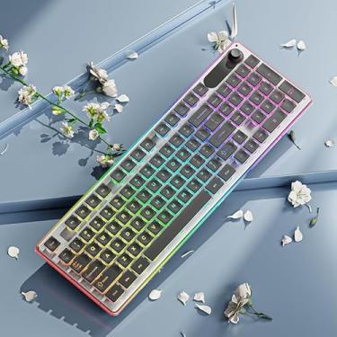 Imagem de SEUNKWANG Teclado retroiluminado com fio EWEADN F98, teclados de computador USB com tela inteligente e botão, teclado ergonômico silencioso de layout 96% com 7 cores, compatível com Mac, Windows