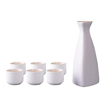 Imagem de Conjunto de saquê conjunto de pote de saquê tradicional copo de saquê pintado à mão porcelana cerâmica artesanato taças de vinho copos de saquê 7 peças, branco, triângulo