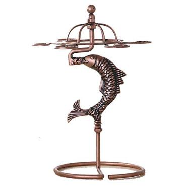 Imagem de Suporte para copos de vinho em forma de peixe 6 ganchos prata cromado suporte de copo de vinho suporte para copos de vinho (cor: bronze tamanho: 34 18,5 cm)