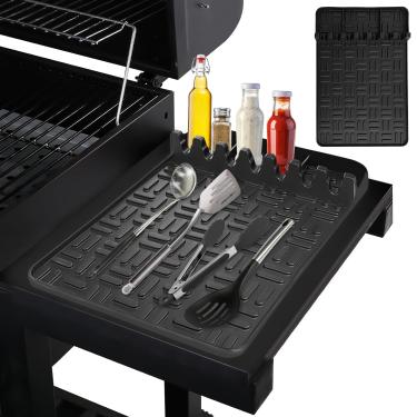 Imagem de Waritili Tapete De Silicone Para Chapa, Acessórios Grelha Blackstone, Grau Alimentício Sem Bpa Com Coletor Gordura, Bandejas Utensílios Churrasco, Espátula Cozinha, Bancada (Preto)