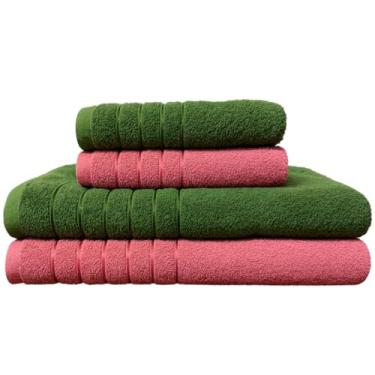 Imagem de Kit 4 Toalhas Algodão (02 Banho + 02 Rosto) - Jogo de Toalhas Super Absorventes 400g Tamanho Grande 70cm x 130cm (VERDE - TERRACOTA)