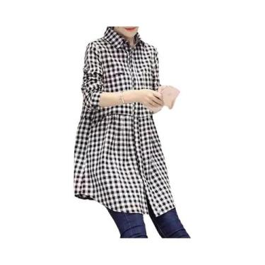 Imagem de Camisa Casual De Algodão Com Botões E Manga Longa Em Estampa Xadrez Pa