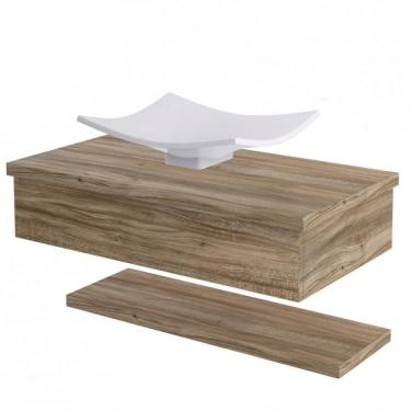 Imagem de Bancada para Banheiro 80cm com Cuba Folha F44 E Prateleira 805w Metrópole Compace