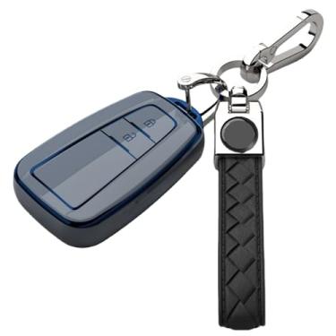 Imagem de Capa macia de tpu para chave de carro compatível com toyota prius/camry/corolla/C-HR/chr/rav4/prado 2018 acessórios de chaveiro de proteção(E-grey keychain)