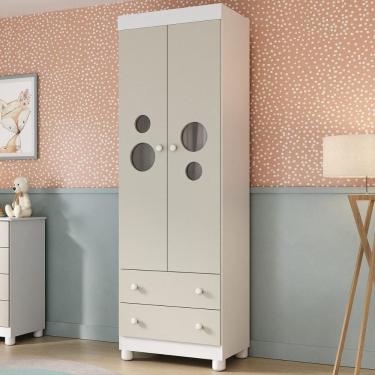 Imagem de Guarda-roupa Infantil 62cm 2 Portas Com Vidro E 2 Gavetas Bombom Multimóveis MP4461 Branco-off White