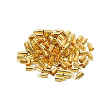 Imagem de 100 peças de tampas de extremidade de cordão de 4 mm contas de barril Kumihimo tampas de latão para cordão de couro, borlas, fabricação de joias, 4,5 mm de comprimento dourado