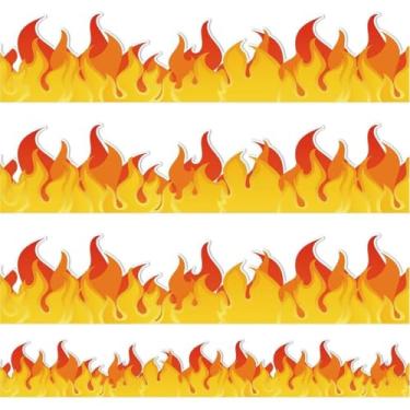 Imagem de Bothyi Borda decorativa para quadro de avisos com tema de fogo, moldura decorativa para quadro de avisos com tema de incêndios, borda recortada com de fogo, 7.5 Cm X 21 M