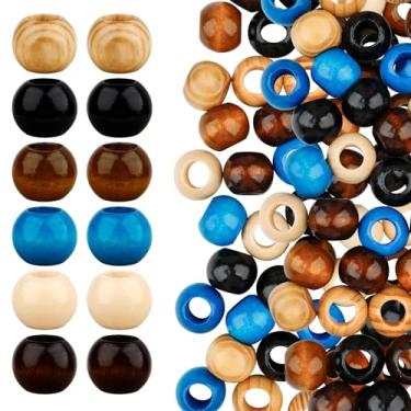 Imagem de 60 contas de madeira para artesanato redondo grande furo natural contas de cabelo de madeira natural 20 × 15 mm contas espaçadoras de madeira vintage para chaveiros de macramê colares pulseiras