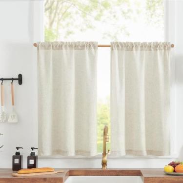 Imagem de Cortinas jinchan Linen Texturizadas Tier 24 cm para janelas de cozinha