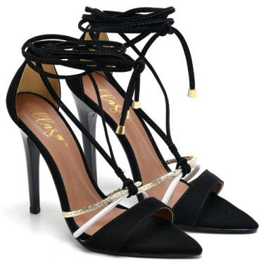 Imagem de Sandália Salto Alto em Couro Preto Ella's, 38, Feminino, Preto