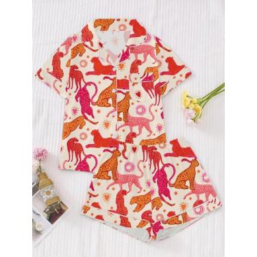 Imagem de Conjunto De Pijamas Femininos De Primavera E Verão Com Estampa Animal,