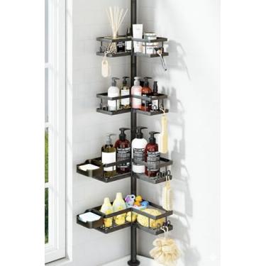 Imagem de YASONIC Suporte de chuveiro de canto, prateleiras de chuveiro ajustáveis de 65 a 277 cm, organizador de chuveiro resistente à ferrugem, instalação em 3 etapas sem broca, prateleiras de banheiro para