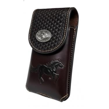 Imagem de Western Stakes Capa para celular coldre de couro ocidental para celular bolsa de telefone em relevo garanhão cavalo trabalhado Concho trama de cesta para iPhone Samsung 15 Plus 14 Pro Max 13 Pro Max