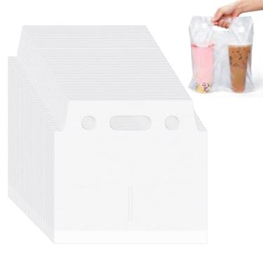 Imagem de Whaline Saco de bebida com alça de 1.500 unidades, 2 xícaras, embalagem de plástico transparente, bolsa de poliéster para entrega, porta-copos, bebidas, suco de café, suprimentos de chá Mike