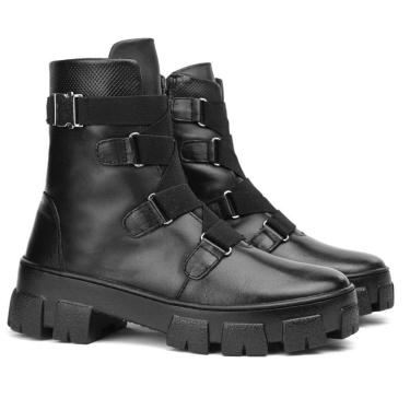 Imagem de Bota Coturno Couro Feminina Cano Médio Zíper Casual Moderna-Feminino