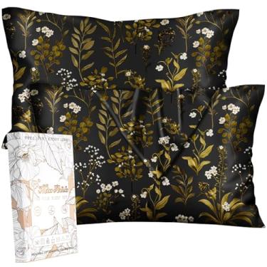 Imagem de Miss Adola Pacote com 2 fronhas de seda - Queen Size 50 x 76 cm Amoreira sedosa fronha para cabelo e pele macia e estética com zíper para mulheres, flor de folha