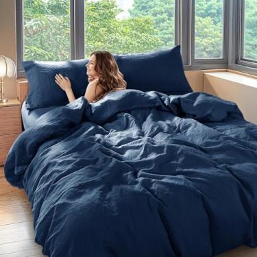 Imagem de Shilucheng Conjunto de capa de edredom 100% linho California King, capa de edredom de linho francês puro natural luxuoso com fecho de zíper e laços de canto, capa de edredom respirável refrescante 3