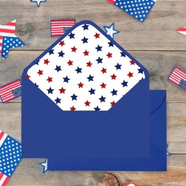 Imagem de Whaline 50 peças de envelopes patrióticos de convite vermelho azul estrela porta-cartões 4 de julho com aba em V para envio de cartões do Dia da Independência, 13 x 19 cm