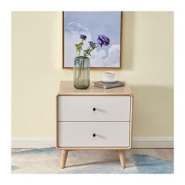 Imagem de Mesa de cabeceira com 2 gavetas, mesa lateral para sala de estar, mesa de cabeceira com pernas de madeira maciça, mesa lateral moderna para quarto, C 40,5 x L 37 x A 48,5 cm (natural)