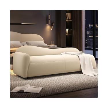 Imagem de KEG801302 Banqueta de cabeceira de quarto moderno sofá espreguiçadeira pequena banco de apartamento estilo creme banco de sofá simples decorativo (branco esbranquiçado, pequeno)