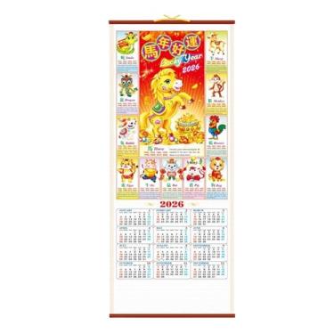 Imagem de Calendário de Ano Novo Chinês 2026 Calendário de Parede do Ano do Cavalo, Calendários Lunares Chineses 2026, Calendários Suspensos Mensais para Porta de Parede Escola Escritório Decoração de Casa