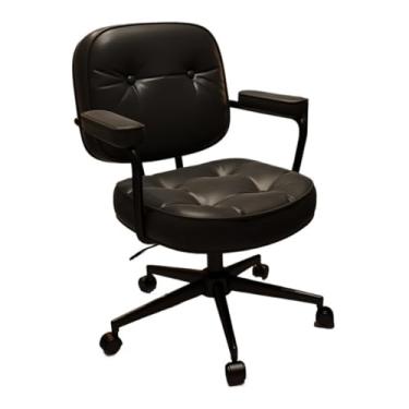 Imagem de Cadeira de escritório ajustável de couro PU confortável para casa no meio das costas do quarto levanta e gira maquiagem (preto)