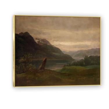 Imagem de NHLDZYH Moldura dourada. Reprodução de arte famosa de J.C. Dahl, arte em tela de paisagem romântica nórdica, decoração de parede elegante para sala de estar, escritório, pronta para pendurar