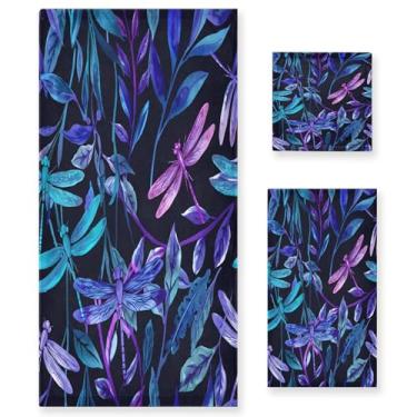 Imagem de xigua Conjunto de toalhas de banheiro libélulas aquarela absorvente macio 3 peças toalha de banho toalha de mão toalhas decorativas para banheiro, academia, hotel, praia, piscina