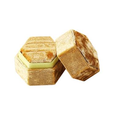 Imagem de Caixa organizadora de joias adorável em forma de hexágono caixa de anel de joias caixa de armazenamento dupla exibição de anel de casamento para mulheres presente brincos embalagem rosa (cor: rosa