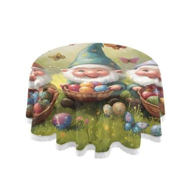 Imagem de Qilmy Toalha de mesa redonda de palmeira de treliça verde, 152 cm, resistente à água, à prova de derramamento, capa de mesa grande para jantar de reunião de família em ambientes internos e externos