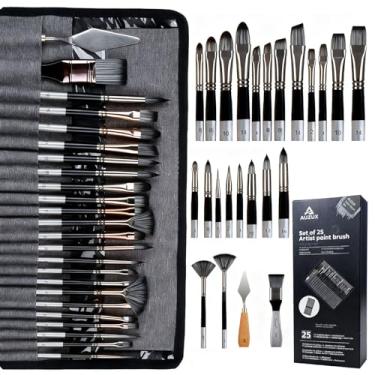 Imagem de Conjunto de pincéis de tinta acrílica, 25 peças de séries de artistas profissionais com tela plana, filbert, leque, adaga, língua de gato, redondo, ângulo, rigger para óleo, pinturas em tela acrílica