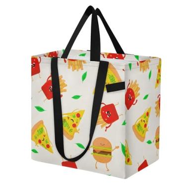 Imagem de SEHANY Delicious Pizza Sacola reutilizável de mercearia com alças reforçadas, bolsa de compras de lona dobrável à prova d'água de grande capacidade para viagem, cozinha, praia