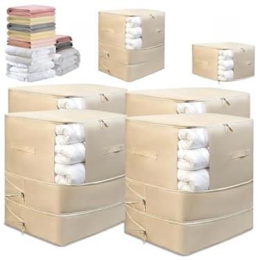 Imagem de Pacote com 4 bolsas de armazenamento de edredom com alça, economia de espaço, 3 camadas ajustáveis em 3 tamanhos (142L, 107L, 71L), sacos de armazenamento de cobertor de compressão, organizador de