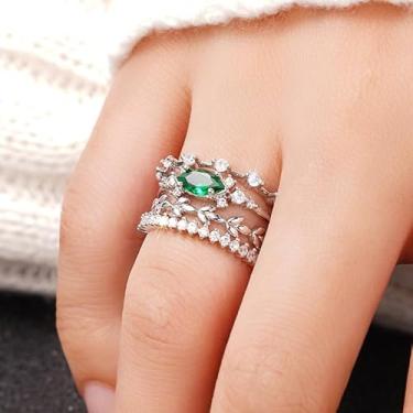 Imagem de Um conjunto de anéis de quatro peças com design geométrico empilhável para mulheres, requintados, leves e luxuosos, joias finas, decoração de namoro para festa de formatura, Cobre, Sem pedra preciosa